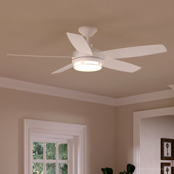 An Urban Ambiance UHP9000 Modern Indoor or Outdoor Ceiling Fan, 15.6"H x 54"W, Matte White, Provincetown Collection in a beautiful living room.
