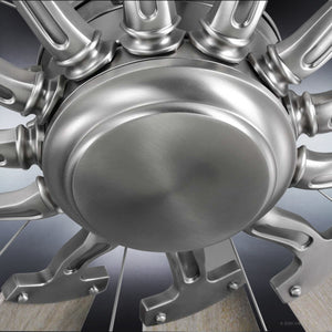 Detailed close-up of the UHP9021 Traditional Indoor Ceiling Fan from Urban Ambiance’s Saybrook Collection, showcasing its aged nickel central hub and brushed silver elements paired with white barnwood blades, all arranged in a symmetrical design highlighting its sophisticated finish.