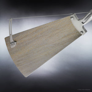 Close-up of the Urban Ambiance UHP9021 Traditional Indoor Ceiling Fan from the Saybrook Collection, featuring an aged nickel finish and white barnwood blades, measuring 17.3″ high by 60″ wide, shown against a gradient background.