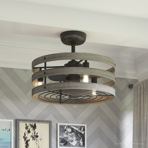 A luxury Urban Ambiance UHP9031 Modern Farmhouse Indoor Ceiling Fan in Charcoal from the Adelaide Collection, beautifully enhancing a room with a light fixture.