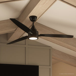 A unique UHP9040 Mid Century Modern Indoor Ceiling Fan from the Tybee Collection by Urban Ambiance in Midnight Black, measuring 13.1