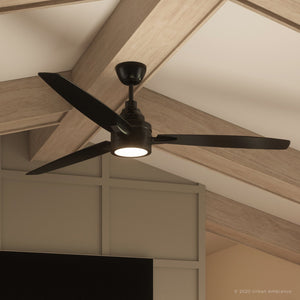 A unique UHP9040 Mid Century Modern Indoor Ceiling Fan from the Tybee Collection by Urban Ambiance in Midnight Black, measuring 13.1"H x 60"W, in a