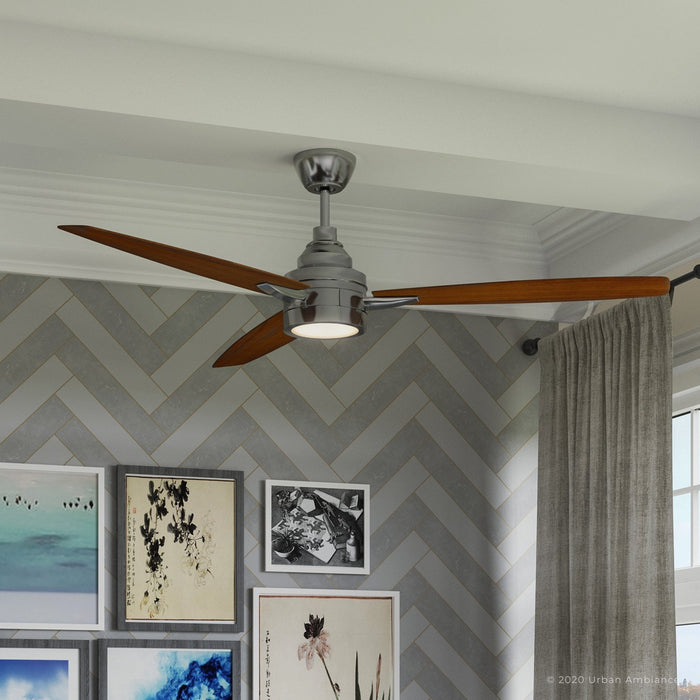 UHP9041 Mid Century Modern  Indoor Ceiling Fan, 13.1"H x 60"W, Brushed Nickel, Tybee Collection