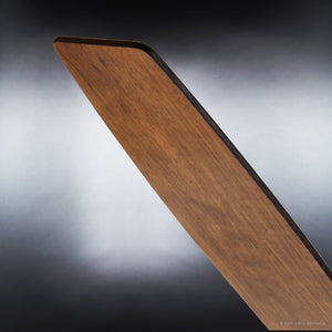 A close-up view of a single blade from the Urban Ambiance UHP9043 Mid Century Modern Indoor Ceiling Fan, part of the Tybee Collection, shown in polished chrome against a gradient gray background.