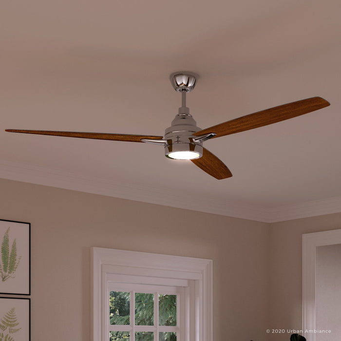 UHP9043 Mid Century Modern  Indoor Ceiling Fan, 13.1"H x 60"W, Polished Chrome, Tybee Collection