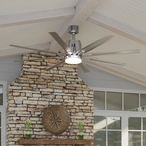 A gorgeous patio with a UHP9051 Urban Loft Indoor / Outdoor Ceiling Fan, 16.8"H x 72"W, Brushed Nickel, Chatham Collection from the brand Urban Ambiance