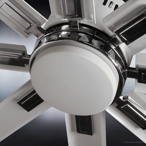 A close up of a white UHP9052 Urban Loft Indoor / Outdoor Ceiling Fan, 16.8