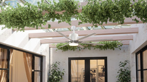 A patio with an UHP9052 Urban Ambiance Indoor / Outdoor Ceiling Fan, 16.8