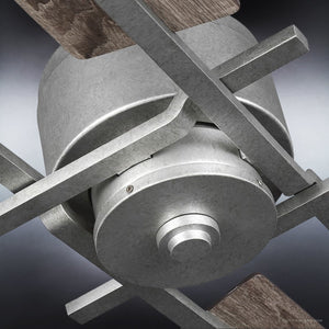 An UHP9062 Urban Loft Indoor Ceiling Fan from the Amelia Collection by Urban Ambiance, made of Galvanized Steel, with wooden blades.
