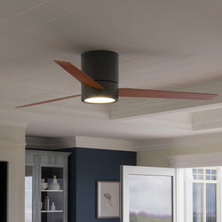 A beautiful UHP9072 Modern Indoor Ceiling Fan in a living room with blue walls made by Urban Ambiance.