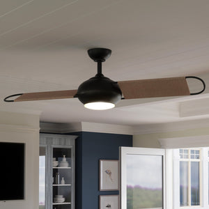 An UHP9081 Modern Indoor or Outdoor Ceiling Fan in a living room, 14.9"H x 54"W, Architectural Bronze, Rockport Collection by Urban Ambiance- a unique