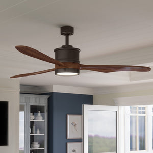 An Urban Ambiance UHP9092 Modern Indoor Ceiling Fan with unique wood blades in a beautiful living room