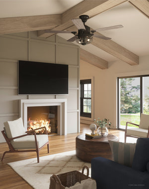 A living room with a UHP9100 Vintage Indoor Ceiling Fan, 20