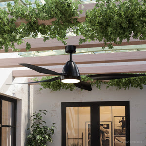 An UHP9110 Vintage Indoor Ceiling Fan in Midnight Black with ivy growing on it, a unique lighting fixture from the Niantic Collection by Urban Ambiance.