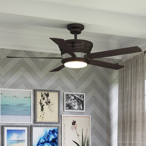 A living room with a Urban Ambiance UHP9121 Contemporary Indoor Ceiling Fan, 15.5"H x 54"W, Charcoal, Newport Collection and luxury lighting fixtures on the