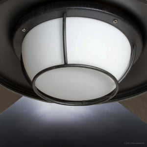 An UHP9170 Traditional Indoor or Outdoor Ceiling Fan with a glass shade, part of the Santa Monica Collection by Urban Ambiance, combining luxury and lighting fixture.