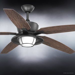 An UHP9170 Traditional Indoor or Outdoor Ceiling Fan with wood blades and a beautiful light.