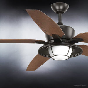 A beautiful Urban Ambiance UHP9172 Traditional Indoor or Outdoor Ceiling Fan with wooden blades and a lighting fixture.