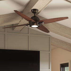 A living room with a beautiful Urban Ambiance UHP9190 Modern Indoor Ceiling Fan, 14.5"H x 54"W, Olde Bronze, Galveston Collection and TV.