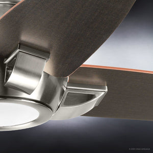 A close up of a gorgeous and unique Urban Ambiance UHP9191 Modern Indoor Ceiling Fan with brown blades.