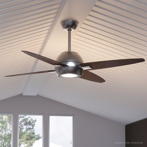 A beautiful Urban Ambiance UHP9191 Modern Indoor Ceiling Fan from the Galveston Collection, 14.5"H x 54"W, Brushed Nickel with a lighting fixture in