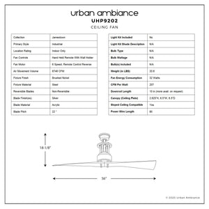 Dimensions of a beautiful and luxury UHP9202 Cosmopolitan Indoor Ceiling Fan, 18.1