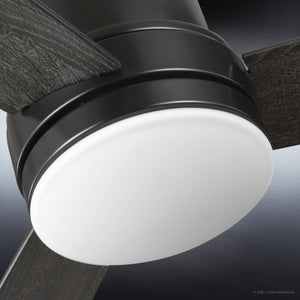 A unique UHP9220 Modern Indoor Ceiling Fan by Urban Ambiance with black blades and a gorgeous white light.