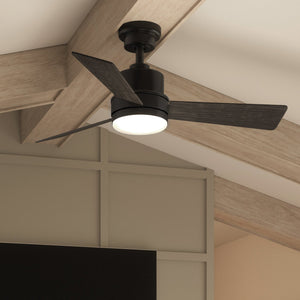 An Urban Ambiance UHP9220 Modern Indoor Ceiling Fan, 15.6"H x 44"W, Midnight Black, Capitola Collection with a gorgeous lighting fixture in a living room with