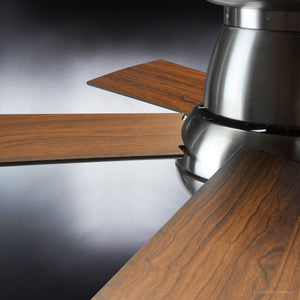 A beautiful close up of the unique UHP9231 Traditional Indoor Ceiling Fan with wood blades from the Beaufort Collection by Urban Ambiance.