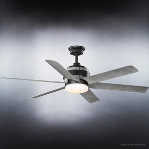 A unique UHP9333 Transitional Ceiling Fan 17.25''H x 56''W with a gorgeous charcoal finish, Melton Collection, and four blades made by Urban Ambiance