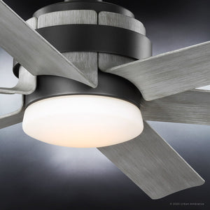 A beautiful Urban Ambiance UHP9333 Transitional Ceiling Fan 17.25''H x 56''W, Charcoal Finish, Melton Collection with three blades and a light.