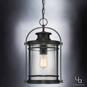 An Urban Ambiance outdoor light fixture with a clear glass shade, UQL1011 Mid-Century Modern Modern Outdoor Pendant, 18