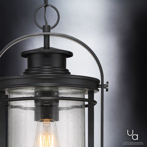 A beautiful lighting fixture, the UQL1011 Mid-Century Modern Outdoor Pendant from the Cannes Collection by Urban Ambiance, features a black silk finish and clear glass bulb.