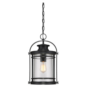 An UQL1011 Mid-Century Modern Outdoor Pendant with a unique and gorgeous design, featuring a Black Silk Finish from the Cannes Collection by Urban Ambiance.
