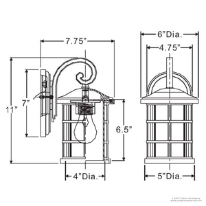 Technical drawing of Urban Ambiance UQL1040 Craftsman Outdoor Wall Light, 11