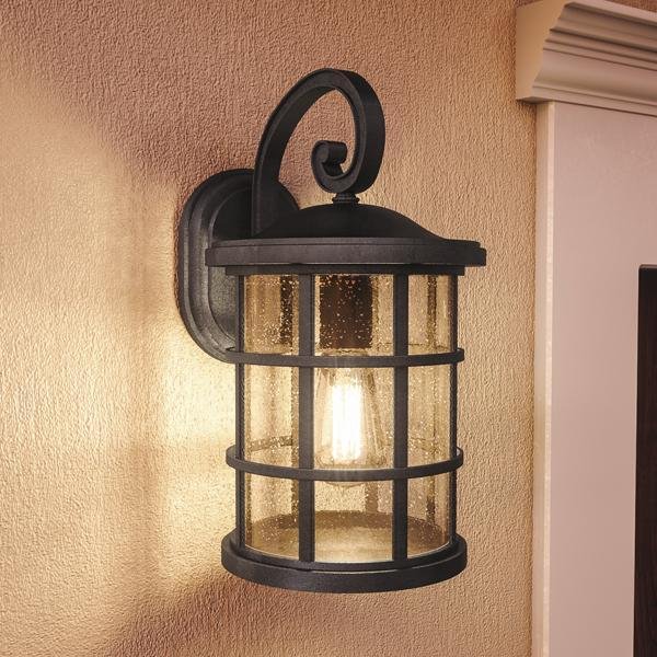 UQL1044 Craftsman Outdoor Wall Light, 17.75"H x 10"W, Natural Black Finish, Vienna Collection