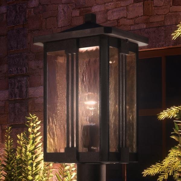 UQL1053 Craftsman Outdoor Post Light, 20.25"H x 10.5"W, Natural Black Finish, London Collection