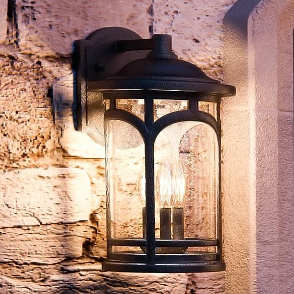 UQL1102 Rustic Outdoor Wall Light, 14.5"H x 9"W, Black Silk Finish, Sydney Collection