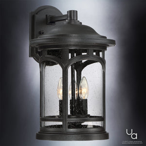 The Urban Ambiance UQL1104 Rustic Outdoor Wall Light from the Sydney Collection features a black silk finish, marine-grade construction, and modern rustic design for lasting outdoor charm, measuring 17.75