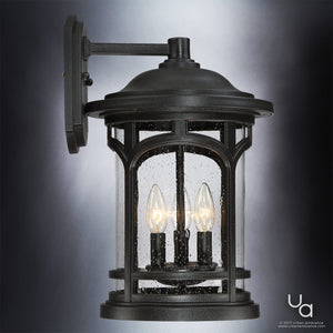 The Urban Ambiance UQL1104 Rustic Outdoor Wall Light from the Sydney Collection features a black silk finish, marine-grade construction, and elegant design—perfect for adding modern rustic style to your exterior space.