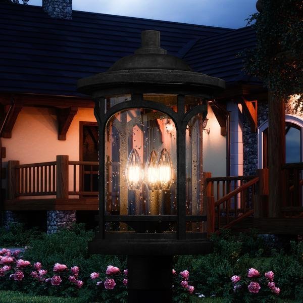 UQL1106 Rustic Outdoor Post Light, 19"H x 11"W, Black Silk Finish, Sydney Collection