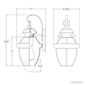 A gorgeous drawing of the beautiful Urban Ambiance UQL1141 Colonial Outdoor Wall Light, 11.5