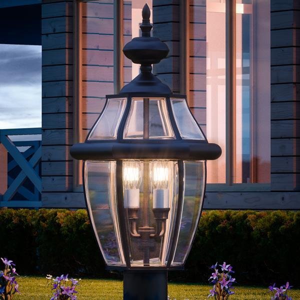 UQL1150 Colonial Outdoor Post Light, 23"H x 12.5"W, Black Silk Finish, Cambridge Collection