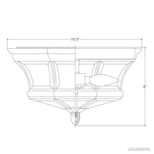 A drawing showing the dimensions of a beautiful Urban Ambiance UQL1155 Colonial Outdoor Ceiling Light, 8