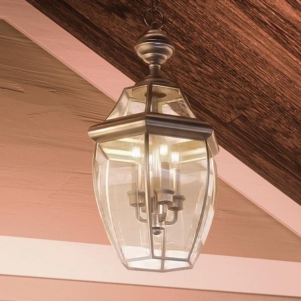 UQL1160 Colonial Outdoor Pendant Light, 21"H x 12.5"W, Aged Silver Finish, Cambridge Collection