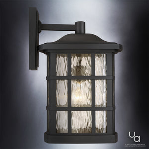 The Urban Ambiance UQL1236 Craftsman Outdoor Wall Light from the Zurich Collection features marine-grade black silk finish and textured glass panels, offering stylish architectural lighting with a warm, inviting glow. 17