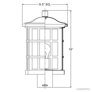 The Urban Ambiance UQL1246 Zurich Collection Craftsman Outdoor Post Light features a black silk finish, marine-grade construction, and visible bulb; measures 16.5