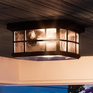 Beautiful lighting fixture: An UQL1248 Craftsman Outdoor Ceiling Light, 5.75"H x 12"W, Black Silk Finish from Urban Ambiance, Zurich Collection on the ceiling of a