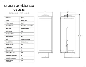 Urban Ambience UQL1333 Farmhouse Outdoor Post/Pier Light, 20.5