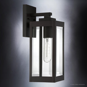 A unique Urban Ambiance UQL1350 Modern Farmhouse Outdoor Wall Light with a luxury estate bronze finish.